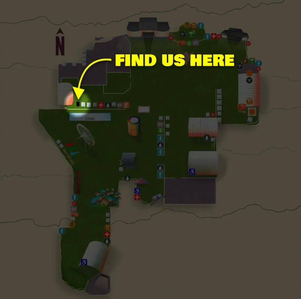 Festival map showing FIND US HERE at the PIMLR Create Booth