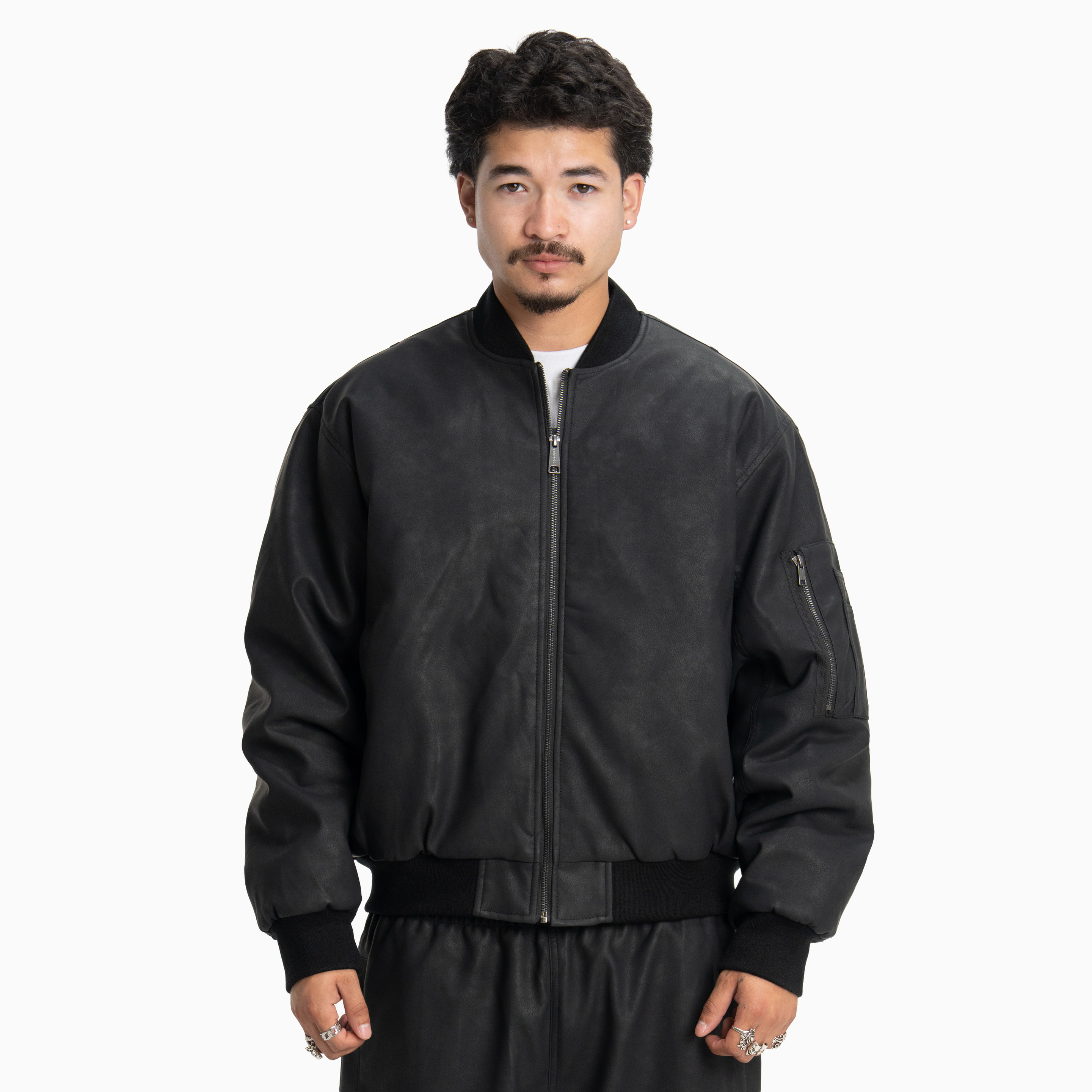Heavywide Vegan Leather Bomber Jacket (image 2 of 8)
