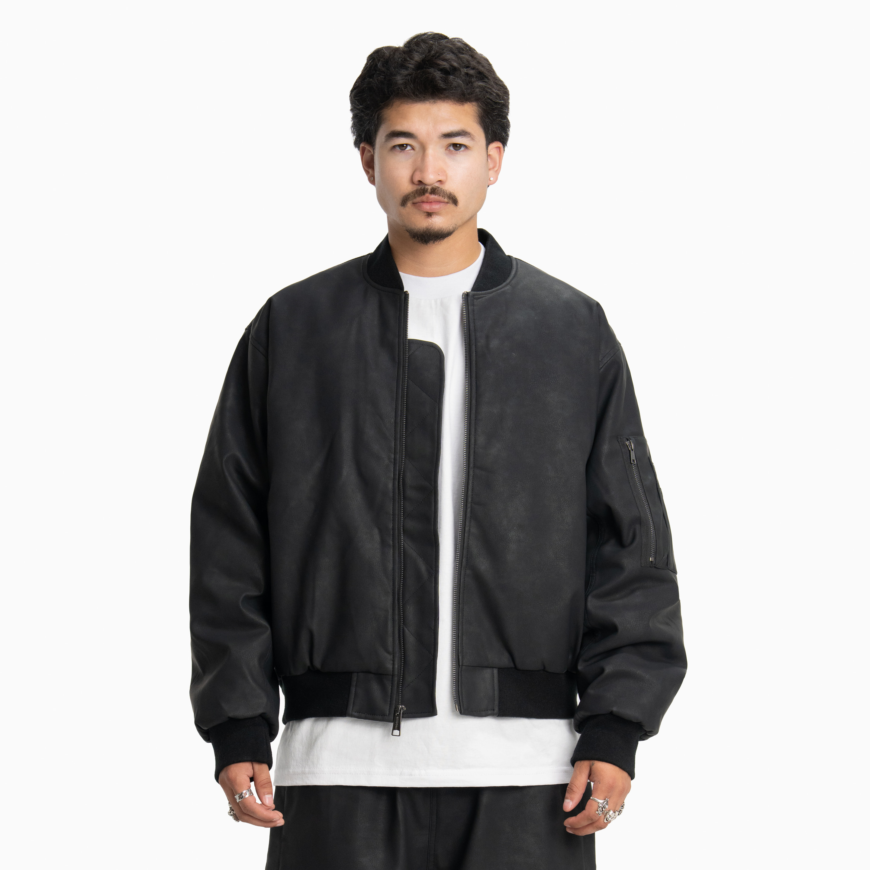 Heavywide Vegan Leather Bomber Jacket