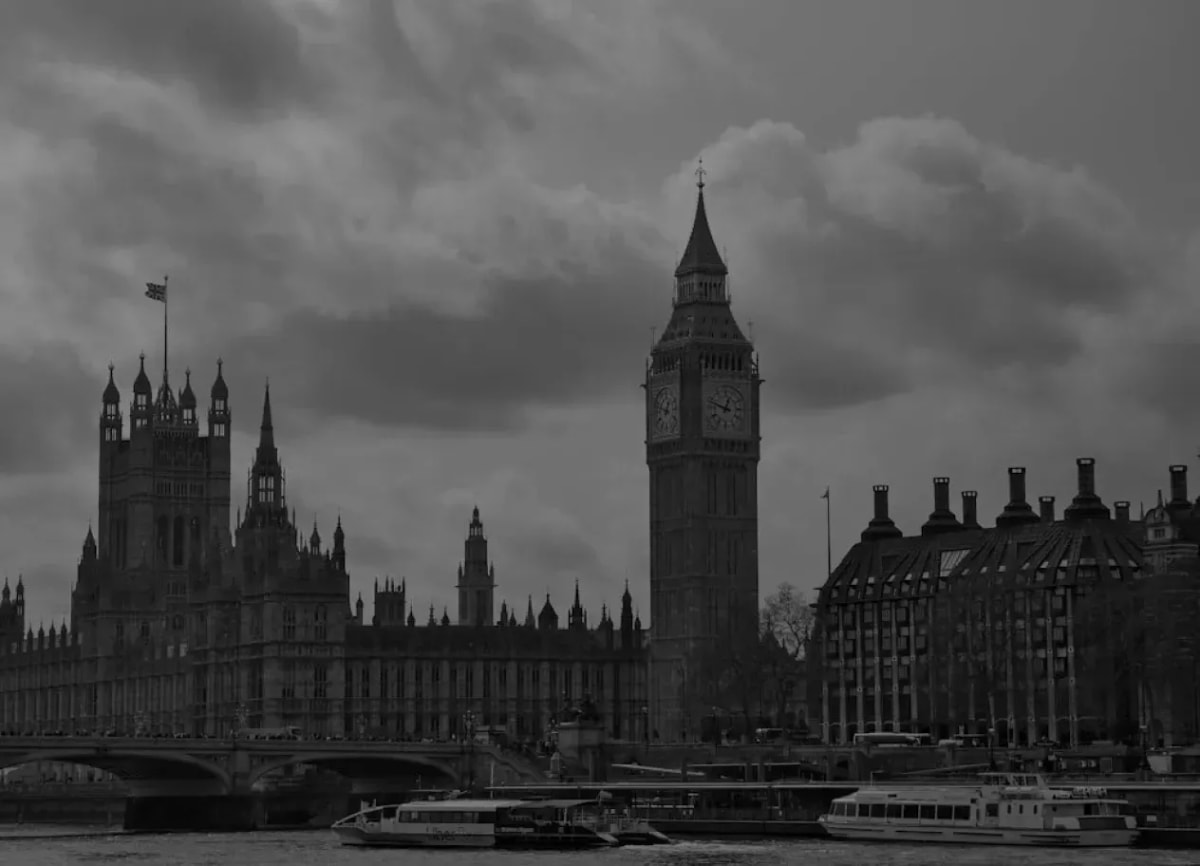 London skyline in black and white