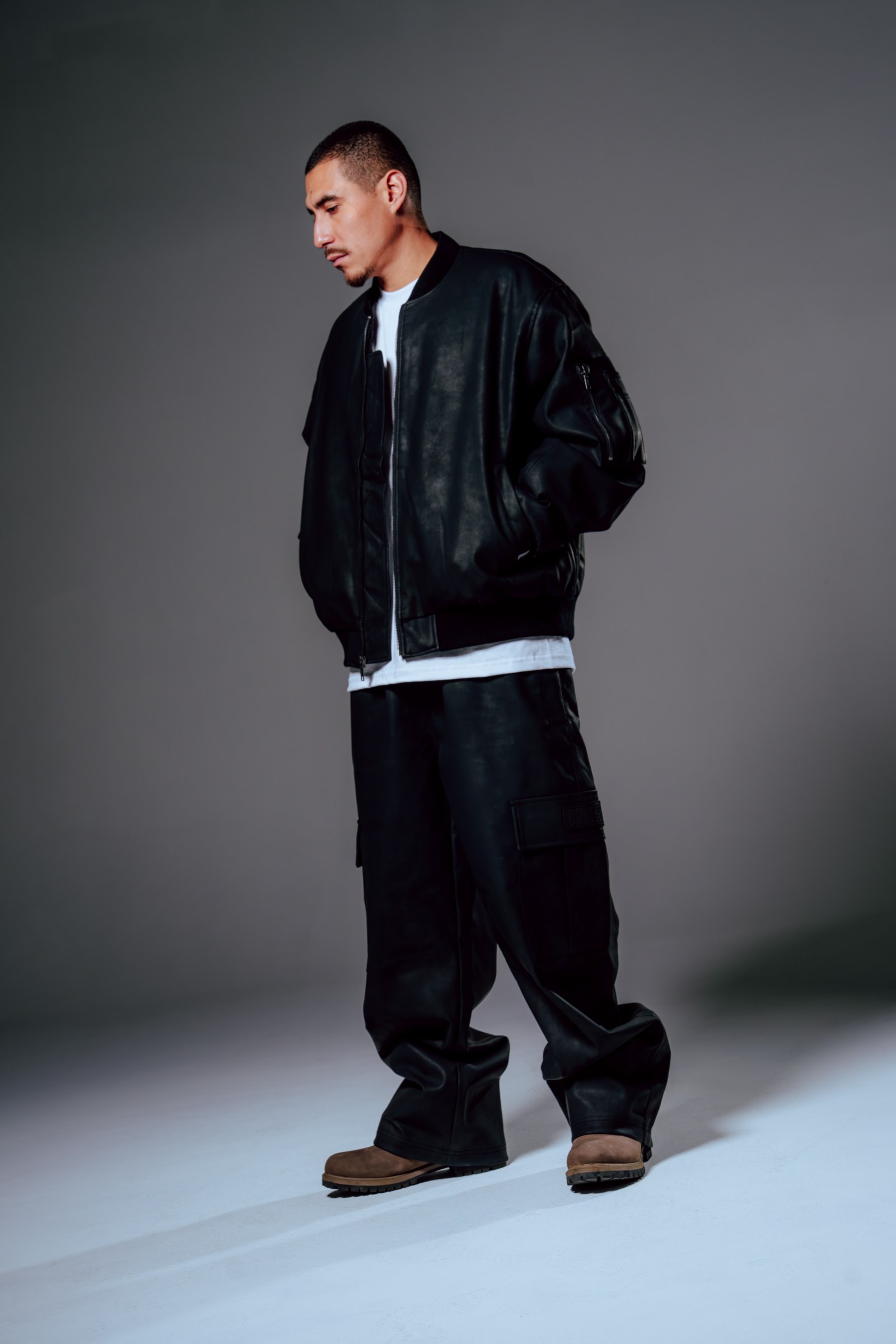 Heavywide Vegan Leather Bomber Jacket lifestyle photo 1
