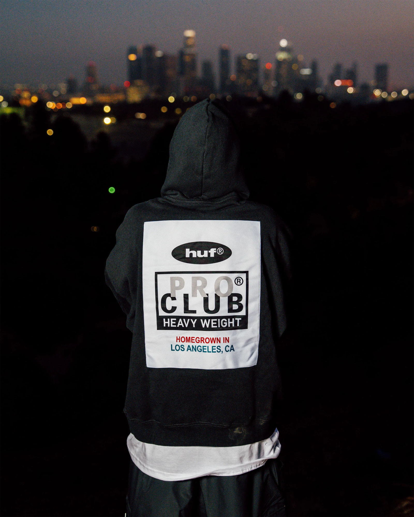 men in proclub X HUF jacket back side