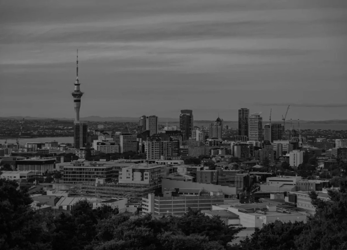 New Zealand skyline in black and white