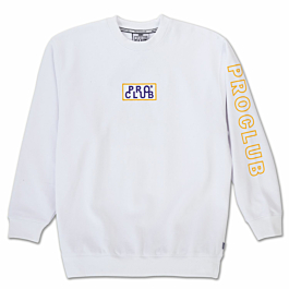 Pro Club Men s Heavyweight Embroidered Logo Crew Neck Fleece Pullover Sweatshirt 13oz White and Gold