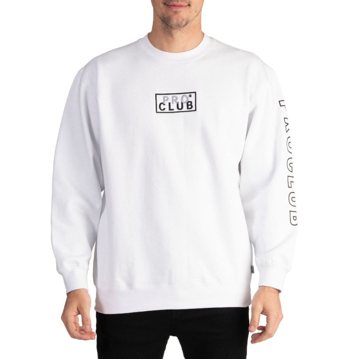 Pro Club Men's Heavyweight Embroidered Box Logo Crew Neck Fl