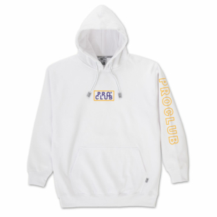 Pro Club Men's Embroidered Logo Heavyweight Pullover Hoodie (13oz), White and Gold