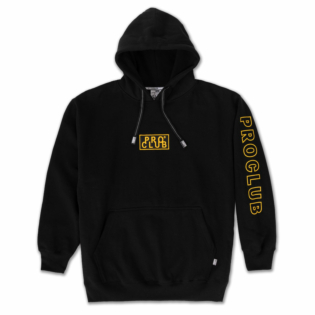 Pro Club Men's Embroidered Logo Heavyweight Pullover Hoodie (13oz), Black and Gold