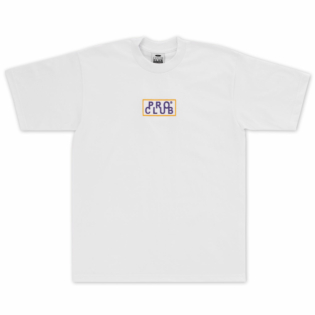 Pro Club Heavyweight Short Sleeve Embroidered Box Logo Tee, White/Purple/Gold