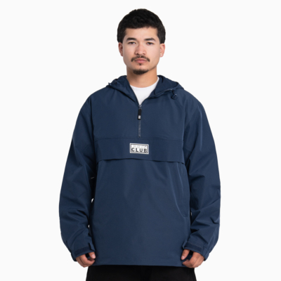 Nylon Hooded Anorak Quarter Zip Jacket-Navy-Small