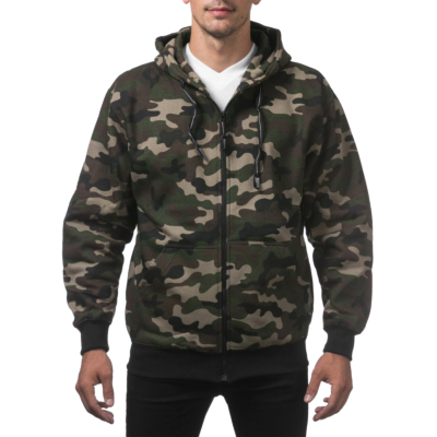 Men&#039;s Heavyweight Full Zip Fleece Hoodie, Green Camo, Small