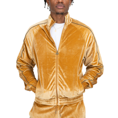 Men&#039;s Comfort Velour Track Jacket-Choco Brown-Small