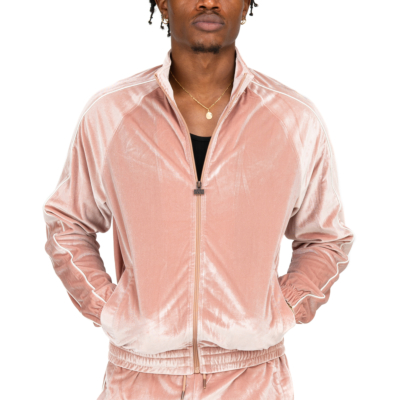 Men&#039;s Comfort Velour Track Jacket-Pink-Small