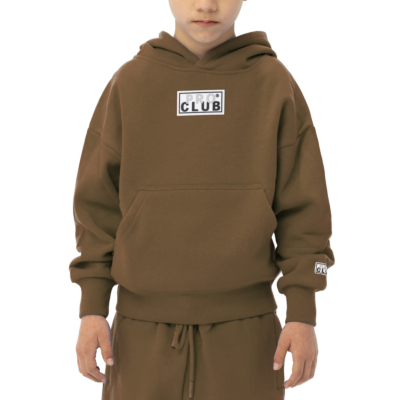 Kid's Box Logo Fleece Hoodie-Taupe Haze-X-Small 
