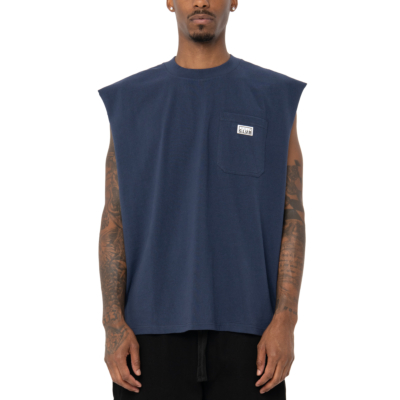 Men&#039;s Heavywide Pocket Muscle Tee-Navy-Small