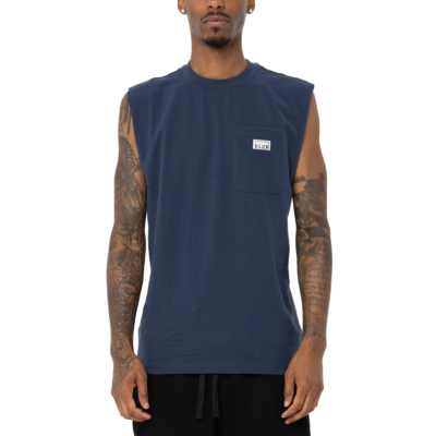 Mens Heavyweight Pocket Muscle Tee-Navy-Small