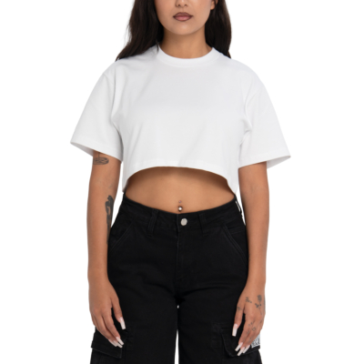 Women&#039;s Heavyweight Short Sleeve Crop Tee-White-X-Small 