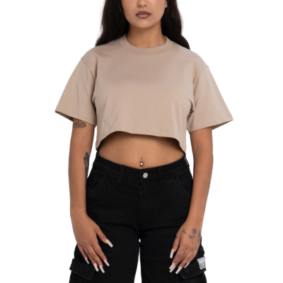 Women&#039;s Heavyweight Short Sleeve Crop Tee-Khaki-X-Small 