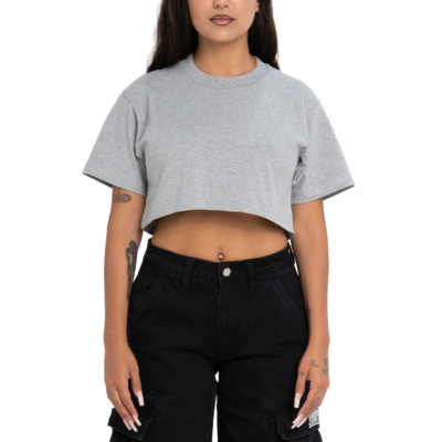Women&#039;s Heavyweight Short Sleeve Crop Tee-Heather Gray-X-Small 