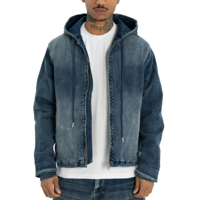 Heavyweight Denim Zip-Up Jacket-Dark Stonewash Denim-Small