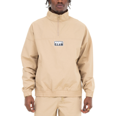 HALF ZIP TRACK JACKET-Khaki-Small