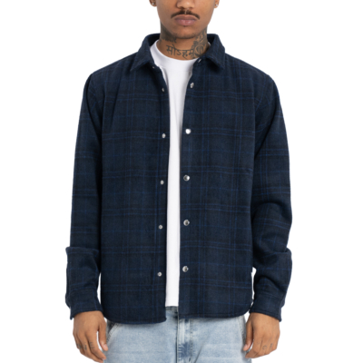 Men&#039;s Heavyweight Flannel Shirt Jacket-Navy Plaid (Work Jacket)-Small