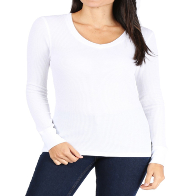 Long Sleeve Thermal V-Neck Tee-Small-White