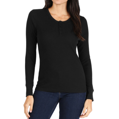 Long Sleeve Thermal Henley Tee-Small-Black