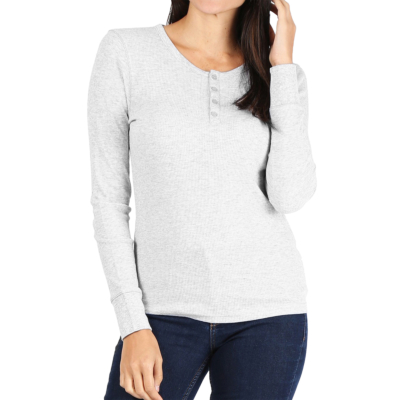 Long Sleeve Thermal Henley Tee-Small-Heather Gray