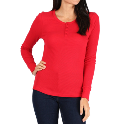 Long Sleeve Thermal Henley Tee-Small-Red