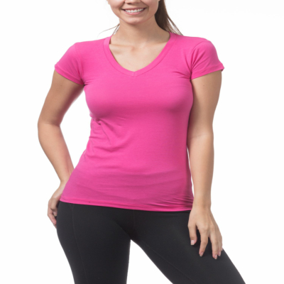 Short Sleeve V-Neck Tee, Hot Pink, Small