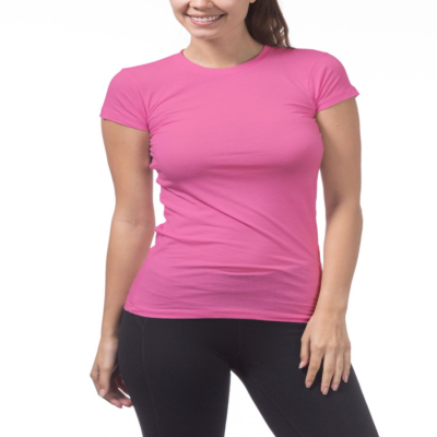 Short Sleeve Crew Neck Tee, Hot Pink, Small