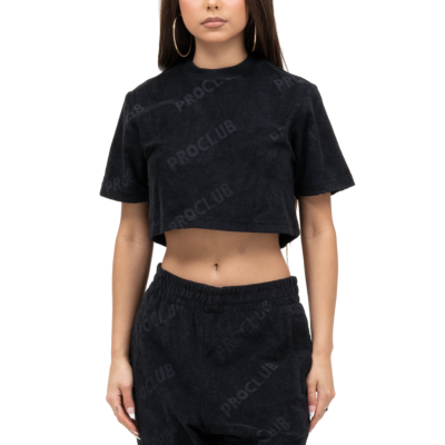 CROPPED TERRY CLOTH TEE-Black- X-Small