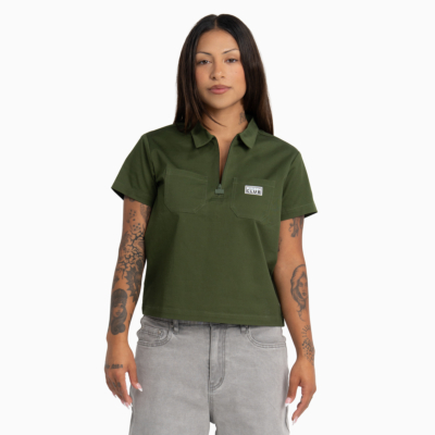 Womens Heavyweight Quarter Zip Work Shirt-Military Green-X-Small 