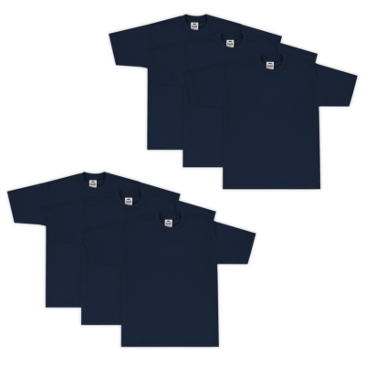 Heavyweight Cotton Short Sleeve Crew Neck T-Shirt 6-Pack-Navy-Small