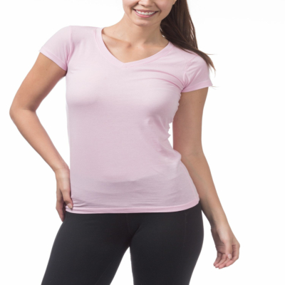 Short Sleeve V-Neck Tee, Pink, Small
