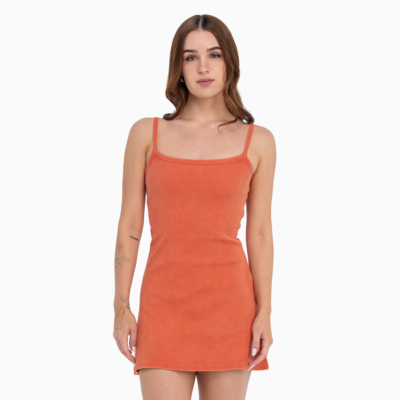 Heavyweight Rib Flare Dress-Burnt Sienna-X-Small 