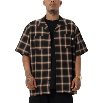 Men&#039;s Comfort Ombre Checker Short Sleeve Shirt-Brown-Small