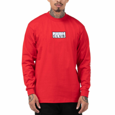 Embroidered Logo Long Sleeve Heavyweight T-Shirt, Red, Small