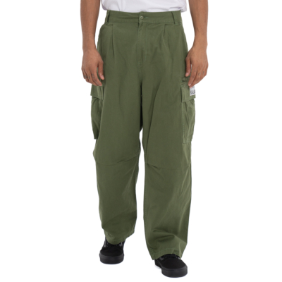 Men&#039;s Heavyweight Twill Pleated Wide Leg Cargo Pant-Olive-Small