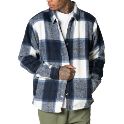Men&amp;#039;s Heavyweight Flannel Work Shirt Jacket-White / Navy-Small