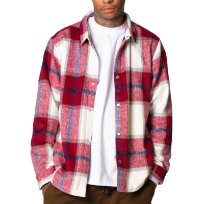 Men&amp;#039;s Heavyweight Flannel Work Shirt Jacket-Red/White-Small