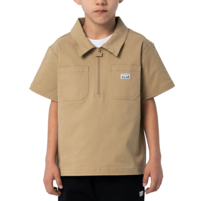 Kid's Half-Zip Work Shirt-Khaki-X-Small 