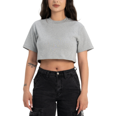 Women&#039;s Heavyweight Short Sleeve Crop Top-Heather Gray-X-Small 
