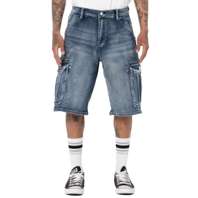 Men&#039;s Heavyweight Baggy Fit Denim Cargo Short-Dark Stonewash Denim-30