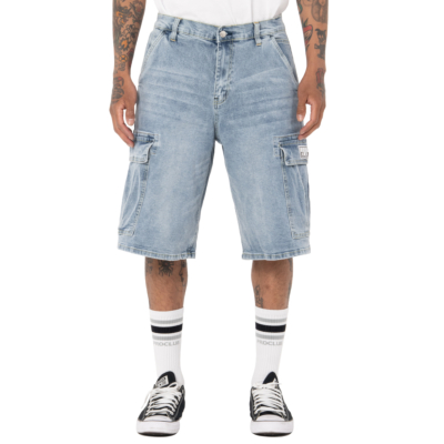 Men&#039;s Heavyweight Baggy Fit Denim Cargo Short-Light Stonewash Denim-30