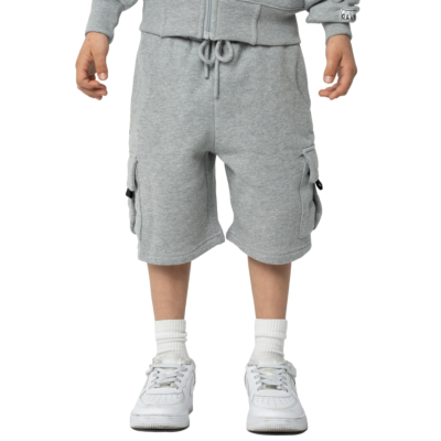 Kid's Fleece Cargo Shorts-Heather Gray-X-Small 