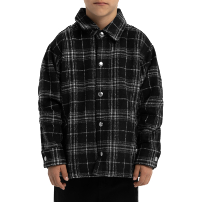 Kid&#039;s Flannel Work Jacket-Black Plaid (Work Jacket)-X-Small 