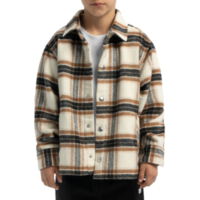 Kid&#039;s Flannel Work Jacket-Brown Cream Plaid (Work Jacket)-X-Small 