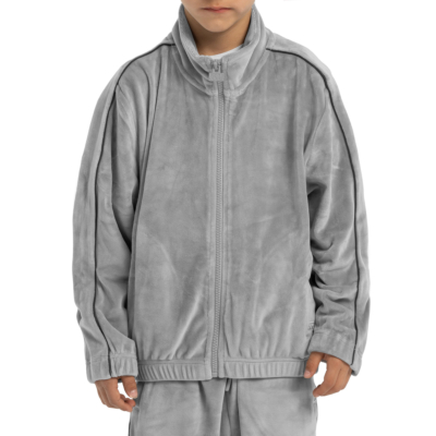 Kid&#039;s Velour Track Jacket-Silver-X-Small 