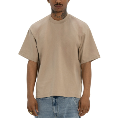 Men&#039;s Heavywide Cotton Short Sleeve Crew Neck T-Shirt-Khaki-Small